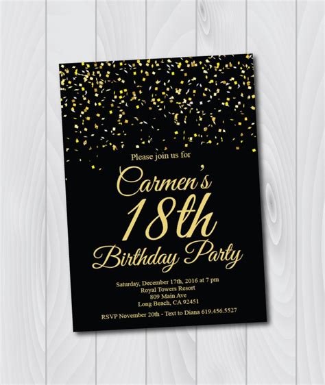 ANY Age/18th Birthday Invitation/printable Gold & Black - Etsy