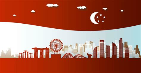 Travel landmark of Singapore skyline in silhouette vector isolated ...