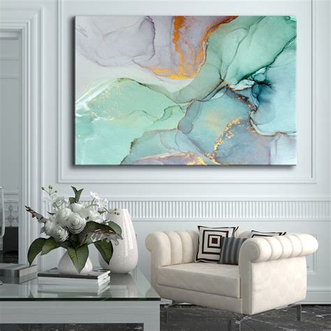 Beautiful Extra Large Framed canvas Wall Art, Abstract Green Gold ...