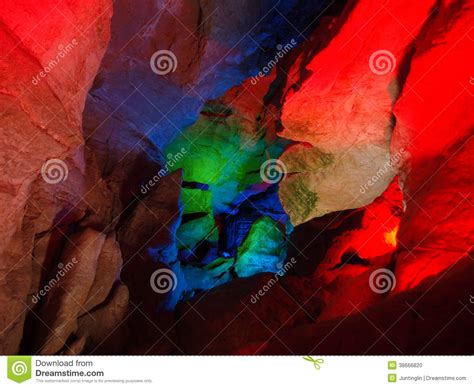 Colorful Lighting in a Cave Stock Photo - Image of stone, interior ...