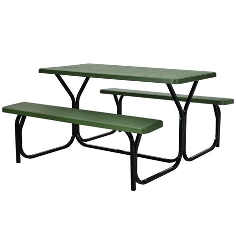 Green Rectangular HDPE Plastic Picnic Table with 2 Bench WF-OP3499LS ...