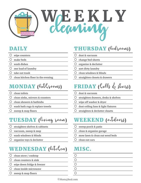 Printable Weekly Cleaning Checklist