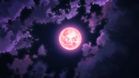 Red moon illustration, anime, Moon, sky, clouds HD wallpaper ...