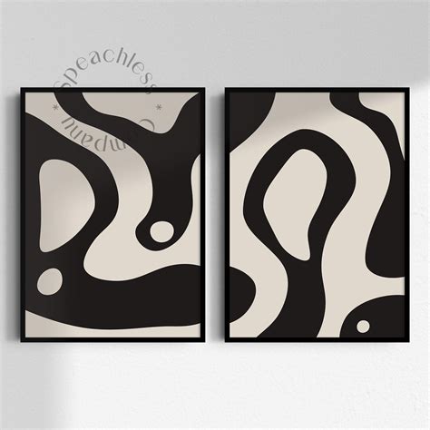 2 Piece Wall Art Download, Set of 2 Black and White Abstract, Black ...