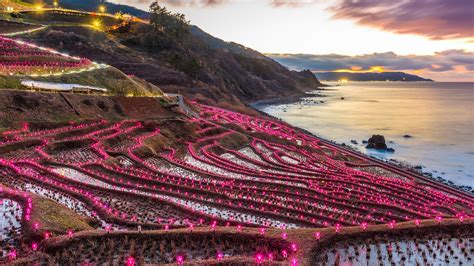 Shiroyone Senmaida rice terraces night light up, Wajima, Japan ...