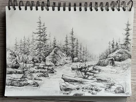 Random landscape, pencil on paper, 2021 : r/drawing