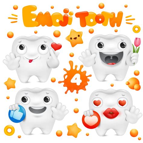 Premium Vector | Tooth cartoon emoji character in various emotions ...