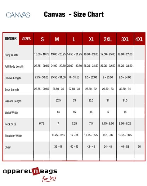 Canvas Clothing Size Chart –Canvas Fit Guide