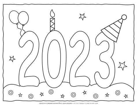 Coloring Page 2023 Smiley Background Planerium New Year Printables ...