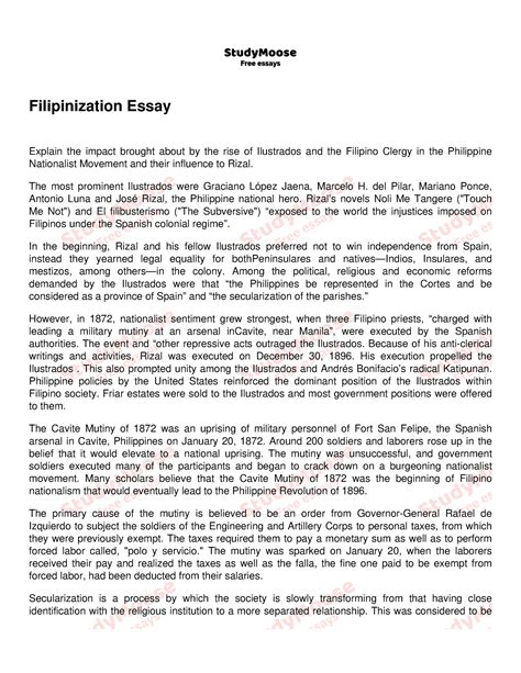 Filipinization Essay - Filipinization Essay Explain the impact brought ...