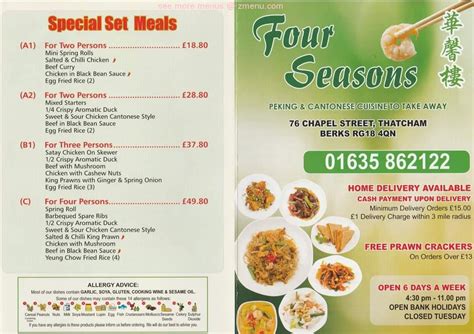 Menu at Four Seasons fast food, Thatcham