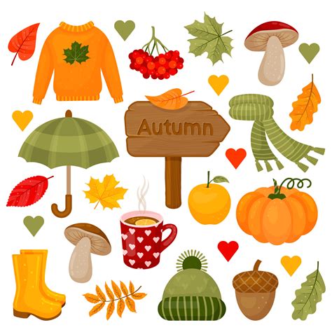 Autumn color collection. Clipart set with autumn leaves, pumpkin, acorn ...