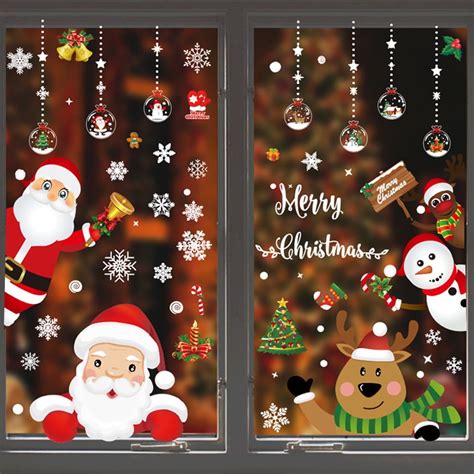 Xmas Window Clings - Santa & Reindeer PVC Stickers for Decorations ...