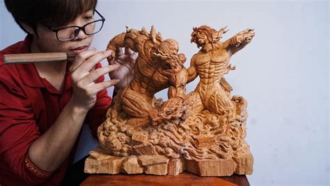 Anime Sculptor Turns Simple Wood Blocks Into Iron-Man & Goku Statues