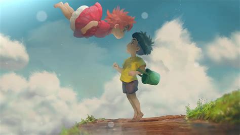 Ponyo And Sosuke Ponyo On The Cliff By The Sea Live Wallpaper - MoeWalls