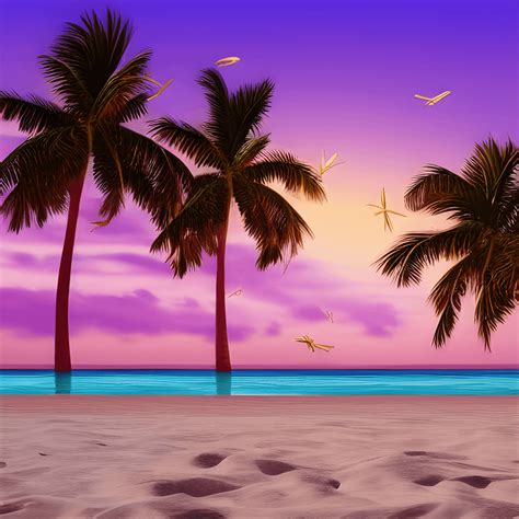 Beautiful Sandy Beach with Palm Tree and Lilies at Sunset · Creative ...