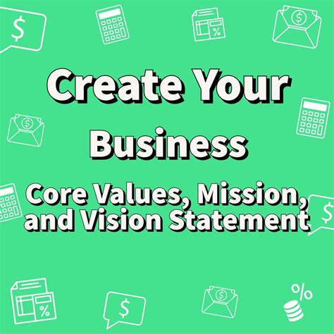 Business Mission Statement, Vision Statement, Core Values Worksheet ...