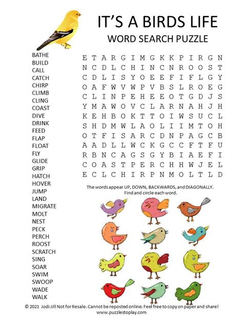 Bird Word Search Puzzle - Puzzles to Play | Word puzzles for kids, Free ...