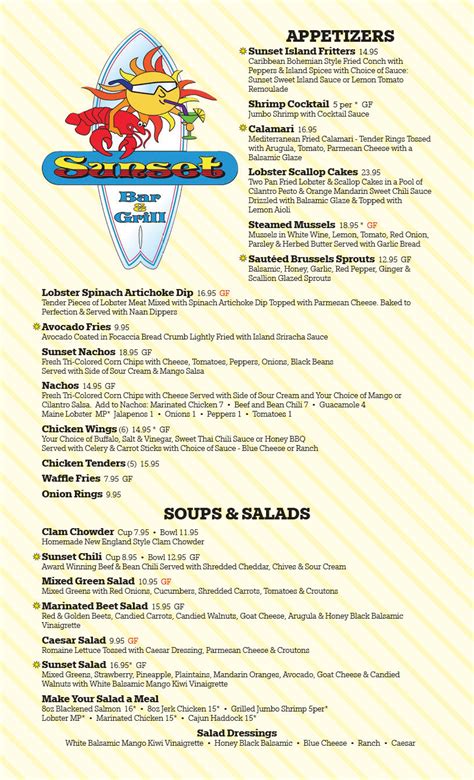 Sunset Bar & Grill Menu – Old Orchard Beach, Maine