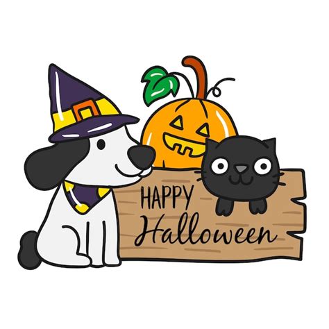 Premium Vector | Cute halloween cat and dog vector.