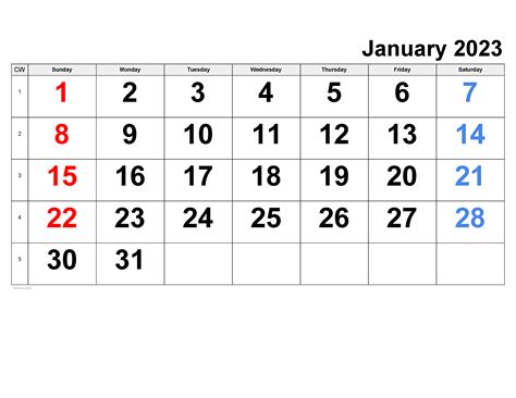 January Calendar Printable 2023 - Printable Template Calendar