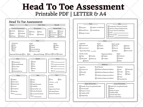 Head To Toe Printable Nursing Assessment Form Template - Printable ...