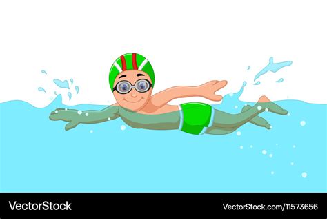 Funny cartoon boy swimmer in swimming pool Vector Image