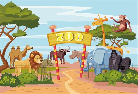 Laeacco Cartoon Zoo Lion Elephant Monkey Baby Party Photography ...