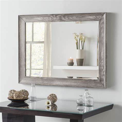 YG224 Dark Grey modern rectangle woodeffect and scooped framed wall mirror