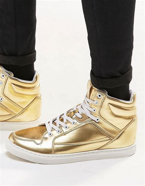 Asos Brand High Top Sneakers In Metallic Gold, $49 | Asos | Lookastic