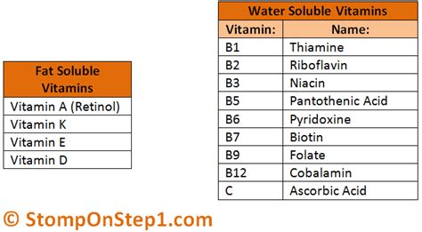 Fat Soluble Vitamins and Water Soluble Vitamins | Stomp On Step1