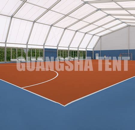 Structural features of outdoor basketball court with roof