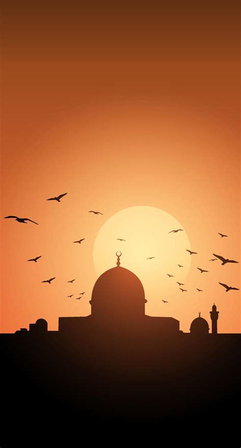 Dark mosque silhouette on sunset. Mosque vector silhouette in ramadan ...