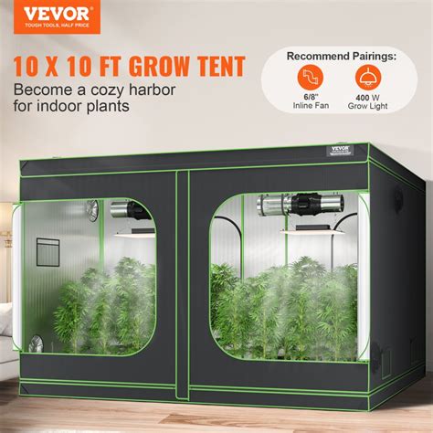 VEVOR 10x10 Grow Tent, 120'' x 120'' x 80'', High Reflective 600D Mylar ...