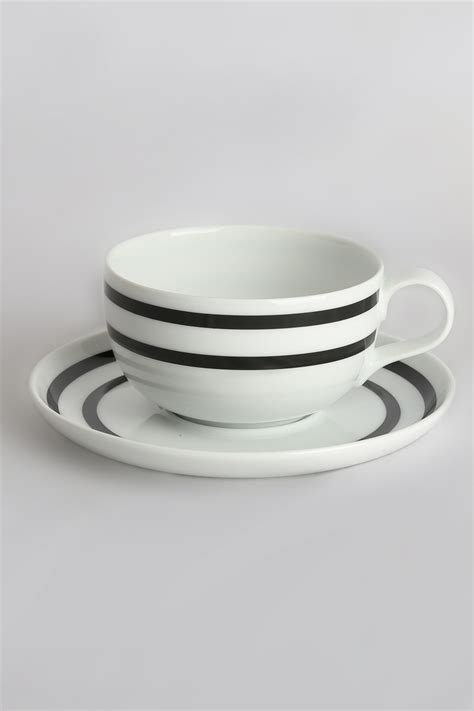 Odel Tea Cup And Saucer Ceramic Black Lines On White Base | Odel.lk