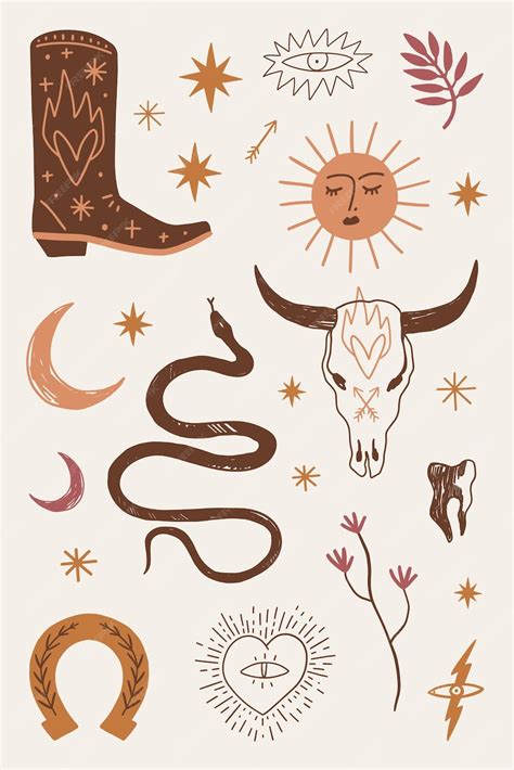 Premium Vector | Western boho cowgirl set blogger vector stickers pack ...