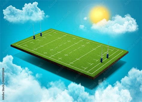 3d illustration of Rugby stadium in the Sky with clouds moving sunlight ...