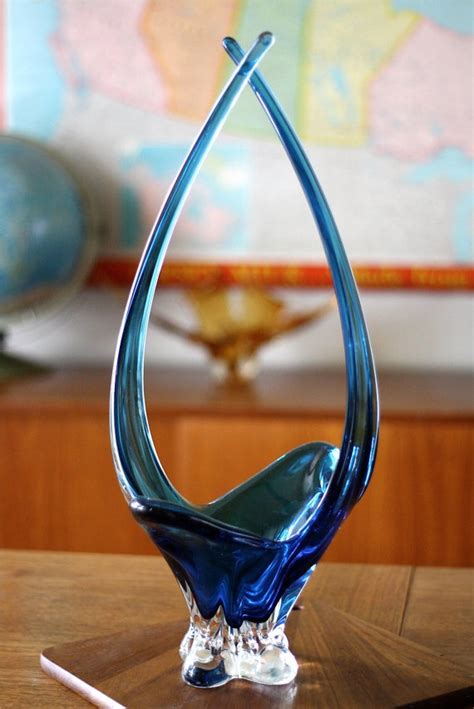 Striking Blue Signed Chalet Art Glass Centrepiece Basket - Etsy | Glass ...