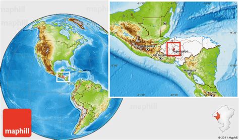 Physical Location Map of Siguatepeque, highlighted country