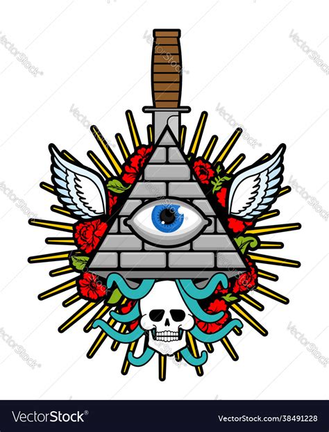 Pyramid with an eye all-seeing symbol Royalty Free Vector