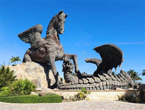 Giant Statue of Pegasus Defeating a Dragon. Editorial Stock Photo ...