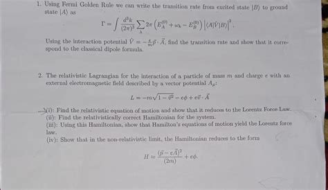 Solved 1. Using Fermi Golden Rule we can write the | Chegg.com