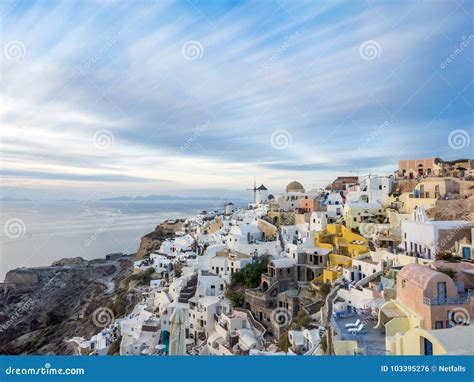 Oia Village at Sunset, Santorini Island Stock Photo - Image of colors ...