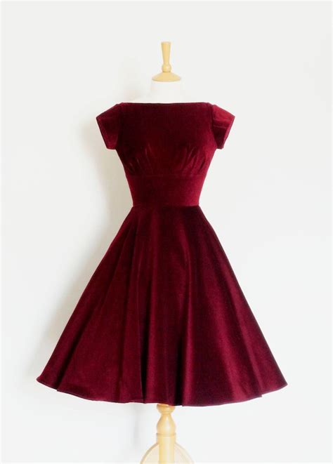 Deep Cherry Red Velvet Evening Dress With Circle Skirt and Cap - Etsy