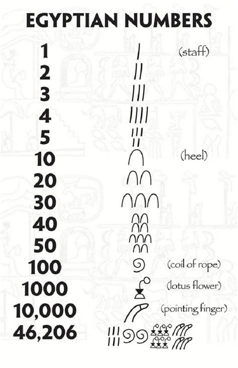 an egyptian number line with numbers and symbols in the bottom left ...