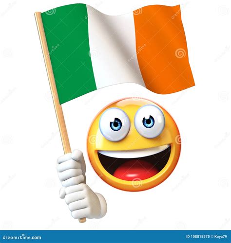 Emoji Holding Irish Flag, Emoticon Waving National Flag of Ireland 3d ...