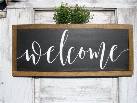 WELCOME /farmhouse welcome sign/rustic sign/long wood sign/script font ...