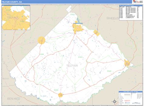 Telfair County, Georgia Zip Code Wall Map | Maps.com.com