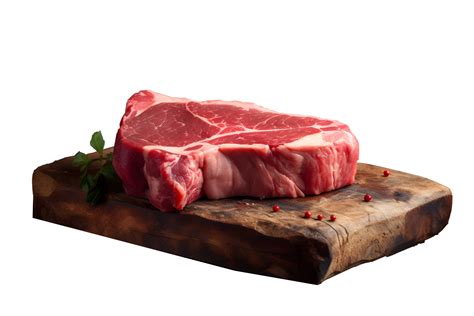 Raw meat placed on a rustic wooden surface, with a transparent ...