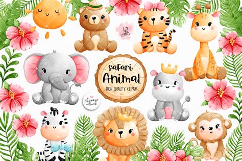 Watercolor Safari Animals Clipart Cute Baby Safari Animals UK ...